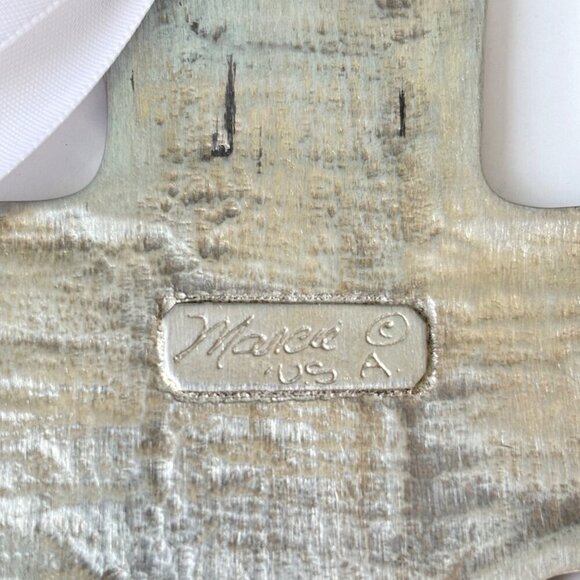 Vtg Handmade Metal Cross Child Baby Noahs Ark Bird‎ Lion Artisan Gift 5" Wall - Picture 4 of 6